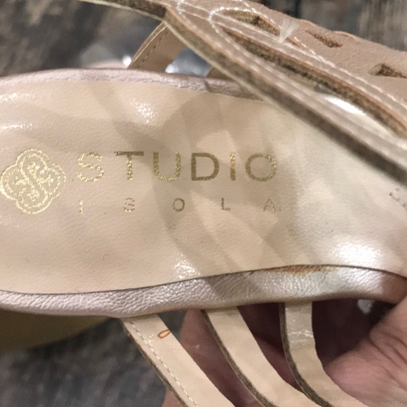 Studio Isola Metallic Champagne Wedge Sandals - Picture 7 of 11